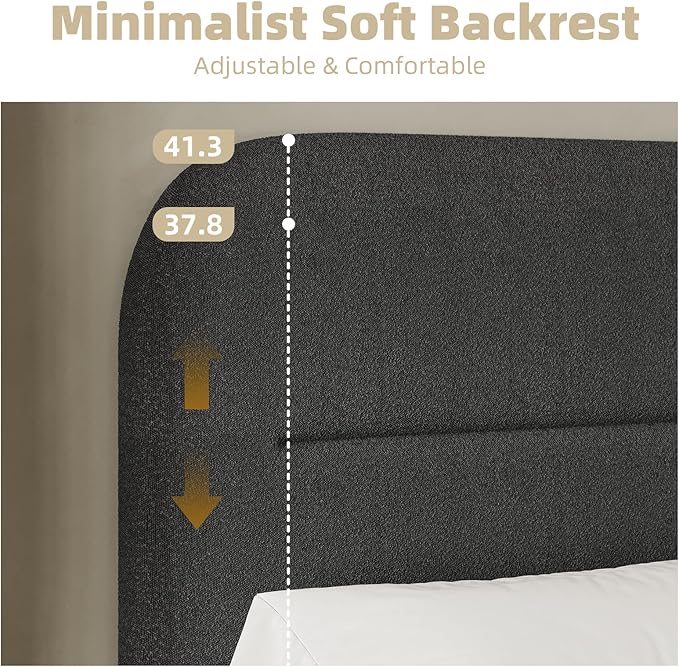 HOMBCK King Size Boucle Bed Frame, Upholstered Cloud Bed Frame with Headboard, Soft Platform Bed Frame with Thickened Footboard, Rounded Corners, No Box Spring Required, Easy Assembly, Black