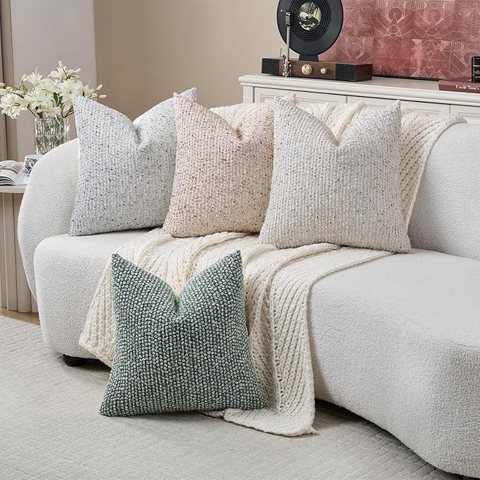 Striped Throw Pillow Covers 16x16 Set of 2 Green Textured Boucle Chic Morden Boho Accent Farmhouse Square Decorative Couch Pillow Covers for Home Decor Bed Sofa Living Room