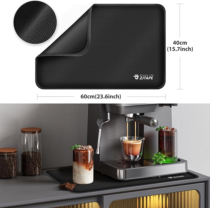 Heat Resistant Mat for Air Fryer Site - 23.6 x 15.7in, Fireproof Silicone Mats for Kitchen Counter, Countertop Protector, Non-slip & Waterproof for Deep Fryer, Oven, Coffee machine (Black)