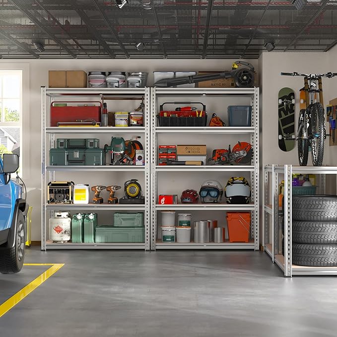 REIBII 2020LBS Garage Shelving Heavy Duty Metal Shelving 5 Tier Storage Shelves, Garage Shelves for Warehouse Basement, Easy Assembly, 72" H x 35.55" W x 16" D, Galvanized, 2 Pack
