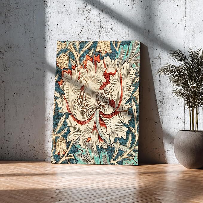 FASWQ Framed William Morris Wall Art, Nouveau Vintage Botanical Wall Decor, Retro Intricate Floral Animal Canvas Painting, Retro Natural Flower Bird Poster Prints for Living Room Bedroom 12"x16"x3