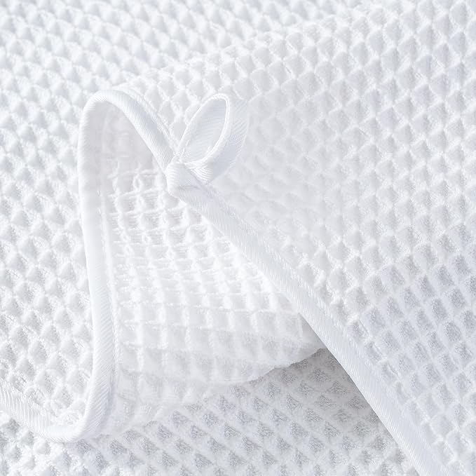 Microfiber Waffle Bath Towels, 4 Pieces, Soft, Absorbent, Fast Drying, Lint Free (White)