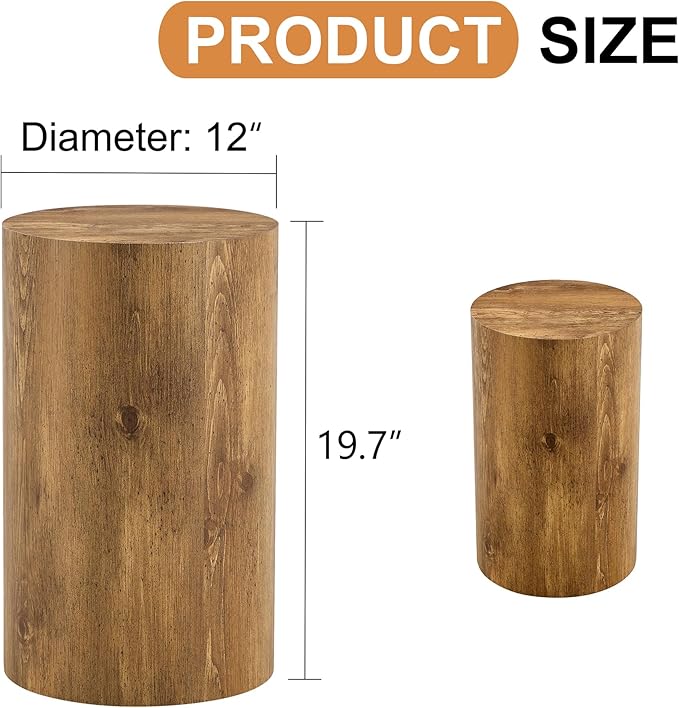 Modern Round Top Coffee Table,12Inch Cylindrical End Table,Small Side Table with Texture for Living Room,Office,Apartment