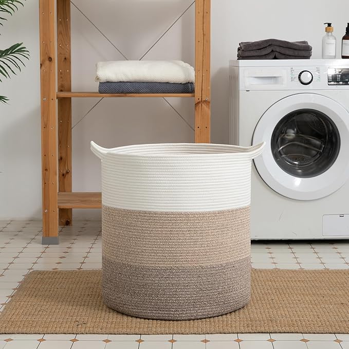 Laundry Basket, 100L Large Laundry Hamper, Tall Woven Rope Storage Basket for Blanket Toys Pillows Towels, Baby Nursery Hamper Bin for Living Room, Bedroom (Gradient Yellow)