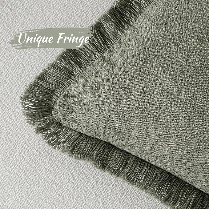 MIULEE Decorative Throw Pillow Covers Neutral Linen Fringe Throw Pillows Euro Shams Set of 2 Light Olive Green Boho Farmhouse Cushions for Couch Sofa Bed Living Room Spring Home Decor 26x26 Inch