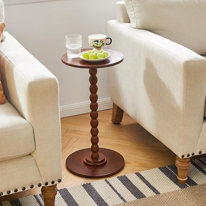Round Side Table, Modern Minimalist Wood Bedside Table, Living Room Sofa End Table, Bedroom Small Corner Table, Sturdy Weight-Bearing Design Brown YD-RST001H