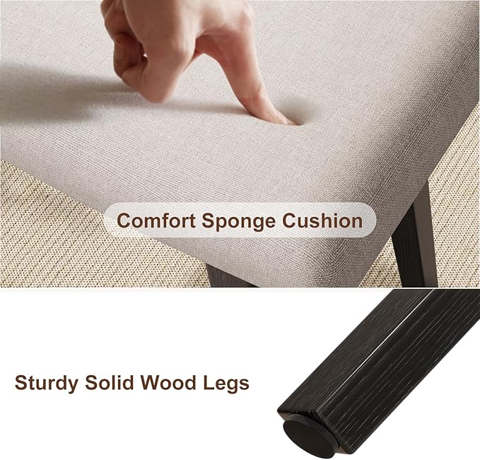 Solid Wood Small Vanity Stool, Compact Makeup Chair with Saddle Cushion, Linen-Covered High Rebound Sponge Seat, Easy Assembly Footstool, Modern Ottoman for Bedroom, Entryway, Home, Black