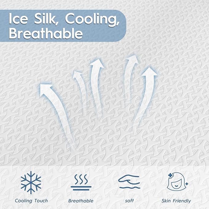 3 Inch Cooling Mattress Topper King, Ice Silk with Gel-Infused 40D Memory Foam Mattress Topper with Removable Soft Cover, Pressure Relief & Non-Slip (White, King)