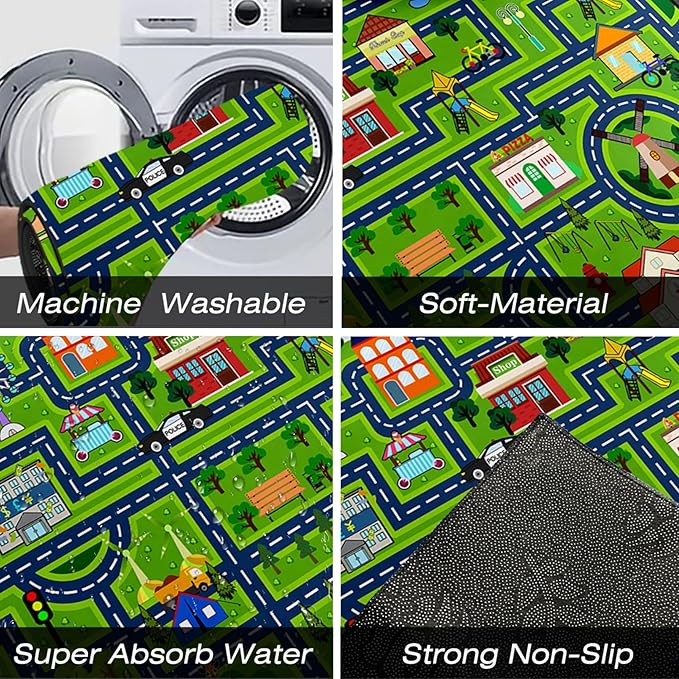 Road Map Carpet for Kids - Kids Rugs for Playroom Car Rugs for Playroom Toy Cars Play Mats for Floor City Rug Play Mat, 2. 5x4 Feet