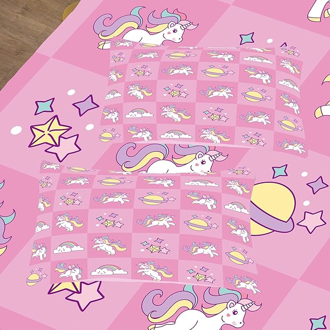 Tailor Shop Pink Bedding Sets for Girls Kids Chessboard Grid Unicorn Comforter King Size Girls Comforter Set Unicorn Room Decor Ultra Soft Bed Set with 2 Pillowcase…
