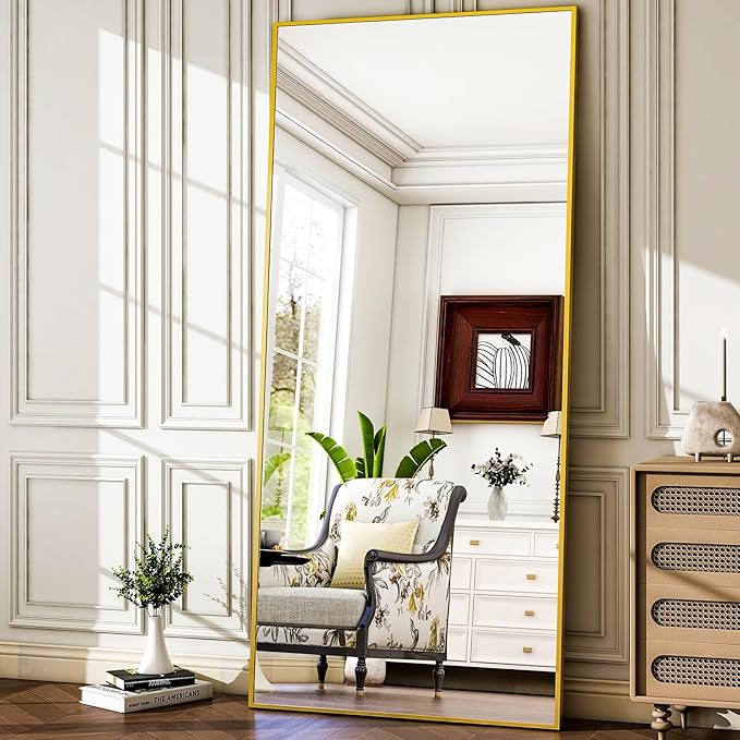 HARRITPURE 78" x 35" Full Length Mirror - Rectangle Full Body Mirror Aluminun Alloy Frame for Cloakroom Bedroom Standing Mirrors,Gold