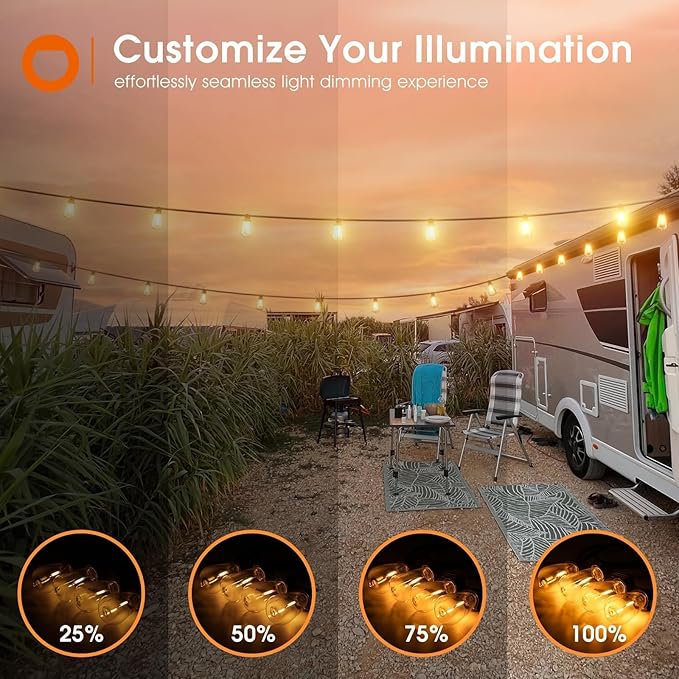 addlon 50FT LED Outdoor String Lights Waterproof Patio Lights with 27 Shatterproof ST38 Replaceable Bulbs(2 Spare), Dimmable Outside Hanging Light Connectable for Porch, Backyard, 2200K Warm Yellow