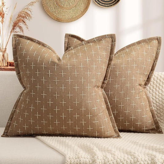ZWJD Throw Pillow Pillow Covers 26x26 Set of 2 Soft Polyester Textured Pillow Covers with Stylish Flange Edge Cozy Farmhouse Throw Pillows for Couch Bed Sofa Living Room