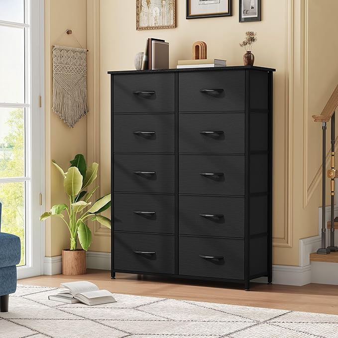 DWVO 10 Drawers Dresser, Fabric Dresser, Fabric Storage Tower, Organizer Unit for Bedroom, Living Room, Hallway, Closets