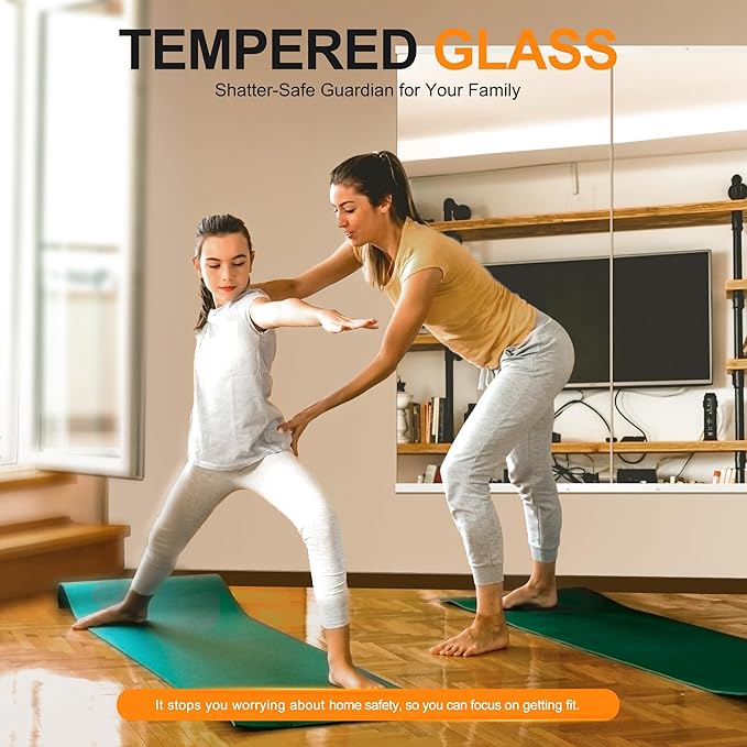 Home Gym Mirror - Large Full Body Mirror for Yoga & Fitness - 48''x24'' - 2PCS - Frameless Glass - Wall Mounted - Suitable for Home Gym, Garage, Bedroom & Bathroom (White)