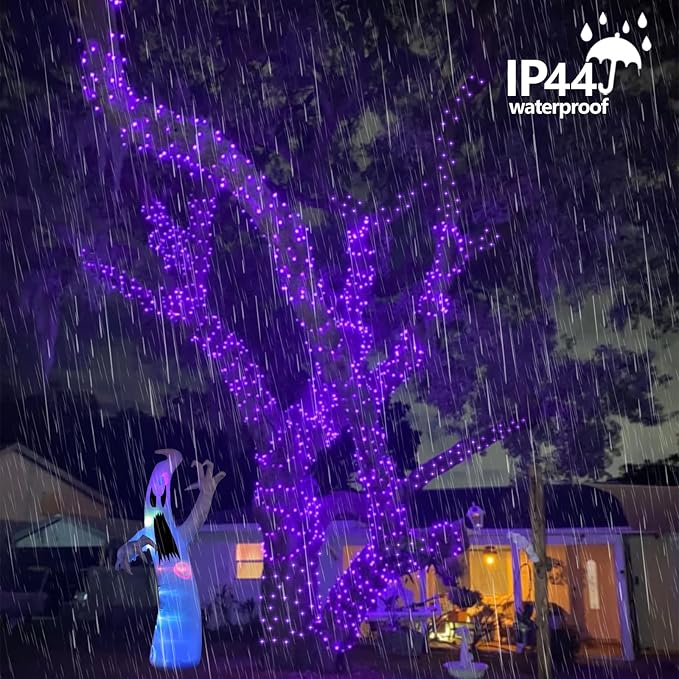 QITONG 165ft 500 LED Purple String Lights, Halloween Lights Outdoor Waterproof with 8 Modes, Green Wire Christmas Twinkle Lights Plug in Indoor