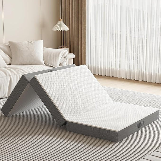 Tri-Fold Memory Foam Mattress, 4 inch Twin Folding with Washable Covers, Reversible Design, Foldable Topper for Travel&Guests, 75"×38"×4"
