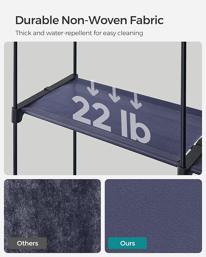 SONGMICS Closet Wardrobe, Portable Closet for Bedroom, Clothes Rail with Non-Woven Fabric Cover, Clothes Storage Organizer, 55.1 x 16.9 x 68.5 Inches, Dark Blue URYG002I02