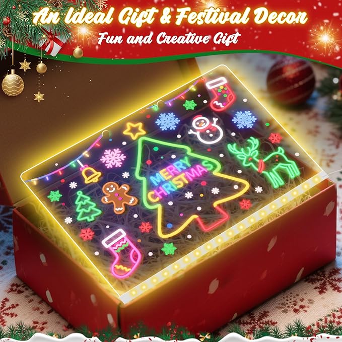 Lumiboard LED Drawing Board, LED Note Board, Acrylic Dry Erase Glowboard with 4 Modes & 7 Colors Light Include Adapter, Led Doodle Board for Kids, Halloween or Christmas Decorations (Large)