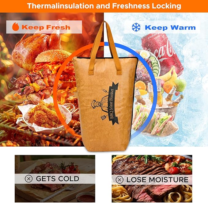 Reusable BBQ Blanket for Resting Meat - Insulated Smoker Grilling Bag with Wide Mouth for Large Brisket Pork Shoulders, and Turkeys Perfect BBQ Accessory & Gift for Men (21in)
