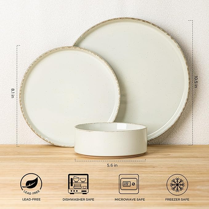 AmorArc Ceramic Dinnerware Sets for 6, 18 Pieces Handpainted Plates and Bowls Set with Rustic Terracotta Underside, Scratch Resistant Stoneware Dishes Set, Dishwasher & Microwave Safe