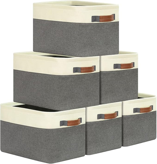 GhvyenntteS Large Fabric Storage Baskets for Shelves with Metal Frame Opening & Hard Bottom Board, Collapsible Fabric Storage Bins for Shelves with Handles (15x11x9.6 Inch, 6 Pack, Grey)