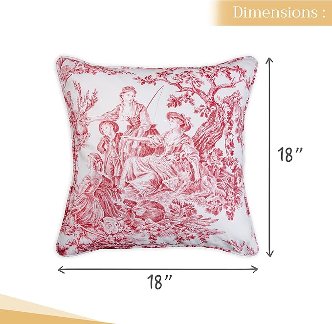Maison d' Hermine Decorative Pillow Covers 18 x 18 Inch Square 100% Cotton Throw Pillow Covers with Invisible Zipper for Living Room Couch, Chair, Sofas, Bedroom, Home (The Miller - Red (White))