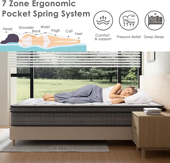 King Mattress, 10 Inch Gel Memory Foam Pocket Coils Springs Hybrid Mattresses, Medium Firm King Size Mattress in a Box, CertiPUR-US Certified, Cool & Support Comfort