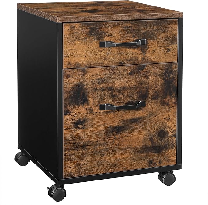 VASAGLE 2 Drawers File Cabinet for Home Office, Printer Stand with Wheels, for A4, Letter Sized Documents, Hanging File Folders, Rustic Brown and Ink Black UOFC042B01V1