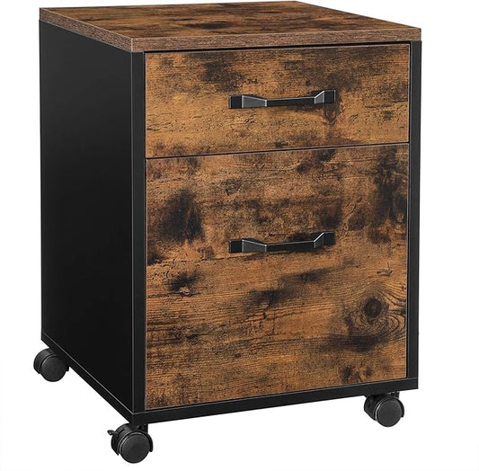 VASAGLE 2 Drawers File Cabinet for Home Office, Printer Stand with Wheels, for A4, Letter Sized Documents, Hanging File Folders, Rustic Brown and Ink Black UOFC042B01V1