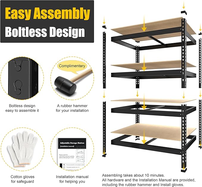 PrimeZone 40" W x 20" D x 59" H Heavy Duty Storage Shelves, 4 Tier Adjustable Garage Shelving Unit, Metal Organizer Shelf Utility Rack for Warehouse Pantry Closet Kitchen, Black, 2 Pack