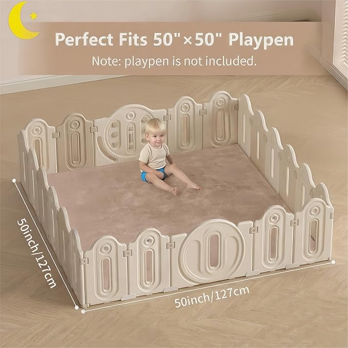 Thick Padded Baby Floor Play Mat 1.2" Cushioned Velvet Surface Non Slip Bottom High Density Foam Safe and Soft Floor Mat for Infants Toddlers and Playpen Use (Lightbrown, 50X 50)