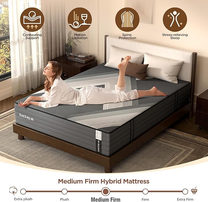 Full Mattress, 10 Inch Medium Firm Hybrid Mattress in a Box, Supportive Memory Foam and Pocket Coil Full Size for Back Support,Pressure Relife, Motion Isolation, No Fiberglass