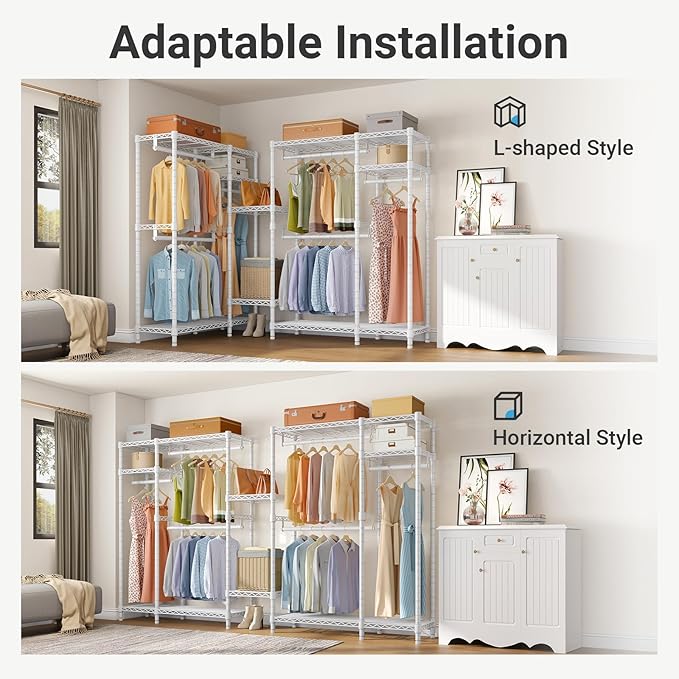 VIPEK V2S Heavy Duty Clothes Rack 4 Tiers Wire Shelving Garment Racks with 3 Hanging Rods Compact Freestanding Closet Metal Closet Rack, Max Load 700LBS, White