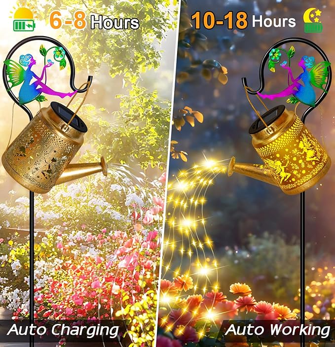Solar Watering Can Lights Outdoor Garden Decor, Large Fairy Hanging Lantern with Shepherd Hook, Waterproof Garden Lights for Outdoor Landscape Pathway Yard, Mothers Day Gifts for Mom Grandma