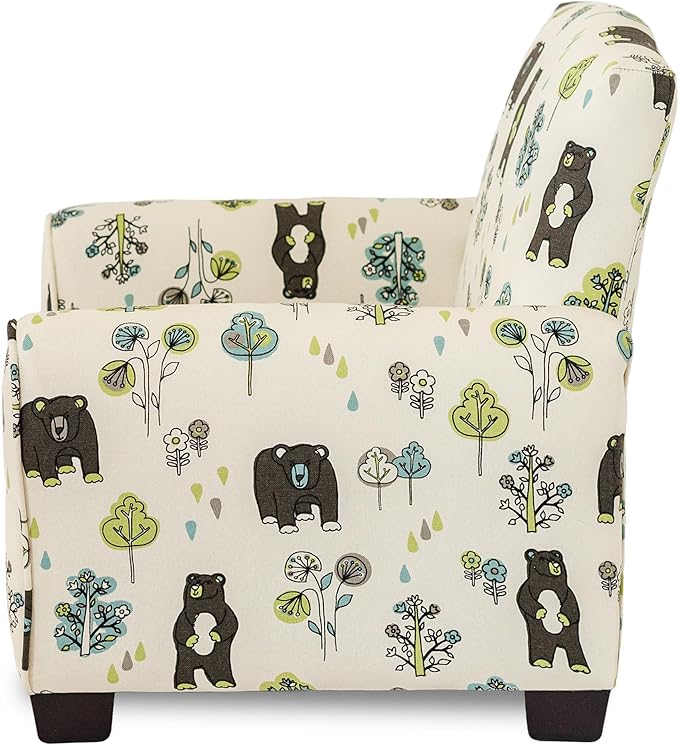 Toddler Personalized Armchair, Kids Upholstered Rocking Chair with Personalization, Toddler Chair with Personalized Name, Comfy Child Armchair, (Bears & Trees Print, Legs)