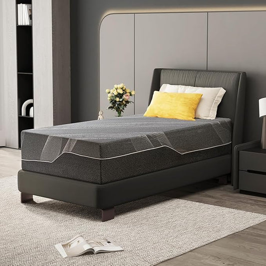 Twin Mattress 14 Inch Charcoal Memory Foam Mattress in a Box, CertiPUR-US Certified, Fiberglass Free Gel Mattress, Twin Size Mattress for Kids, 75" × 38" × 14", Medium