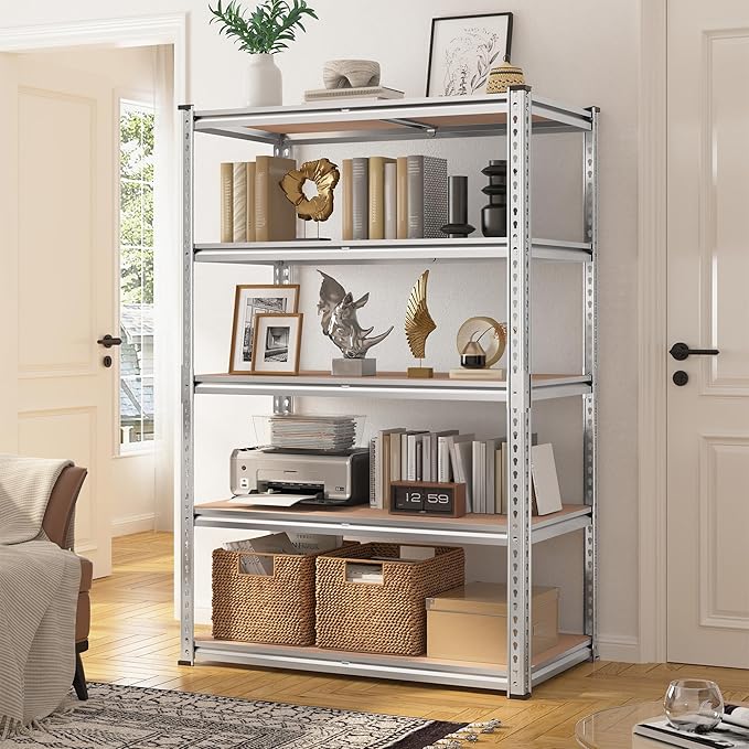 REIBII 2020LBS Garage Shelving Heavy Duty Metal Shelving 5 Tier Storage Shelves, Garage Shelves for Warehouse Basement, Easy Assembly, 72" H x 35.55" W x 16" D, Galvanized, 4 Pack