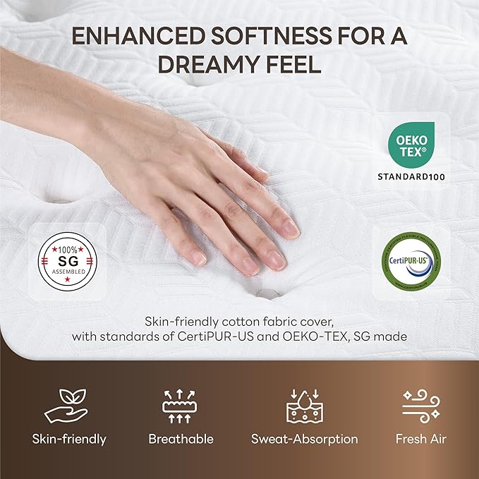 LIKIMIO 10 Inch Full Mattress, Cool Hybrid Mattress in a Box, Gel Memory Foam, Individual Pocket Springs for Strong Edge Support, Motion Isolation, Pressure Relief, Oeko-TEX & CertiPUR-US, SG Made