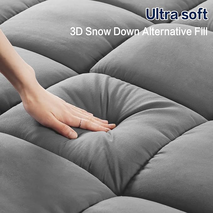 SOPAT Mattress Topper Full Size Extra Thick Mattress Pad 8-21" Deep Pocket Soft Down Alternative Fill Mattress Protector Pillow Top Mattress Cover (54x75 Inches, Grey)