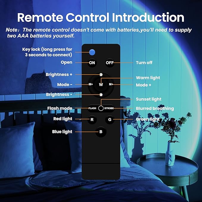 Sunset Projection Lamp with Remote/APP Control,Multi-Color LED Sunset Light Night Light,360 Degree Rotation Sunset Lamp for Photography/Party/Room Decor,Gifts for Christmas,Thanksgiving Day