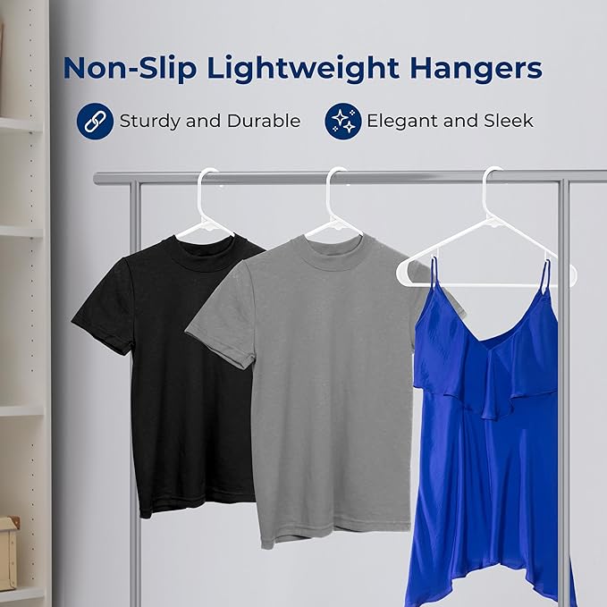 SereneLife 50-Pack White Plastic Hangers – Durable Tubular Slim Design for Shirts, Pants, Coats & Dresses, Space-Saving Closet Organization Hanger Set for Home & Laundry Storage Needs