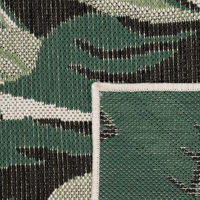 in- & Outdoor Rug Tropical Palm Leaf Design for Patio in Green Beige, Size: 2' x 3'3"