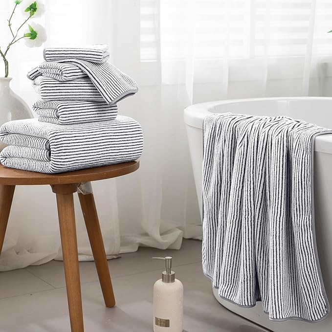 4 Piece Bath Towel Set 35"x70"Oversized Bath Towel for Bathroom Ultra Soft Fluffy Extra Large Bath Sheet Luxury Premium Bathroom Towel Highly Absorbent Quick Dry Shower Towel for Hotel Spa,Black White