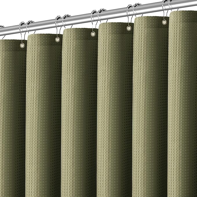Khaki Shower Curtain Waffle Weave 60 Inches Heavy Fabric Duty Shower Curtains for Stall, Water Repellent 256GSM Weighted Modern Bathroom Shower Curtains with 10 Metal Hooks, 60Wx72H
