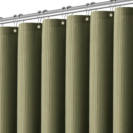 Khaki Shower Curtain Waffle Weave 60 Inches Heavy Fabric Duty Shower Curtains for Stall, Water Repellent 256GSM Weighted Modern Bathroom Shower Curtains with 10 Metal Hooks, 60Wx72H