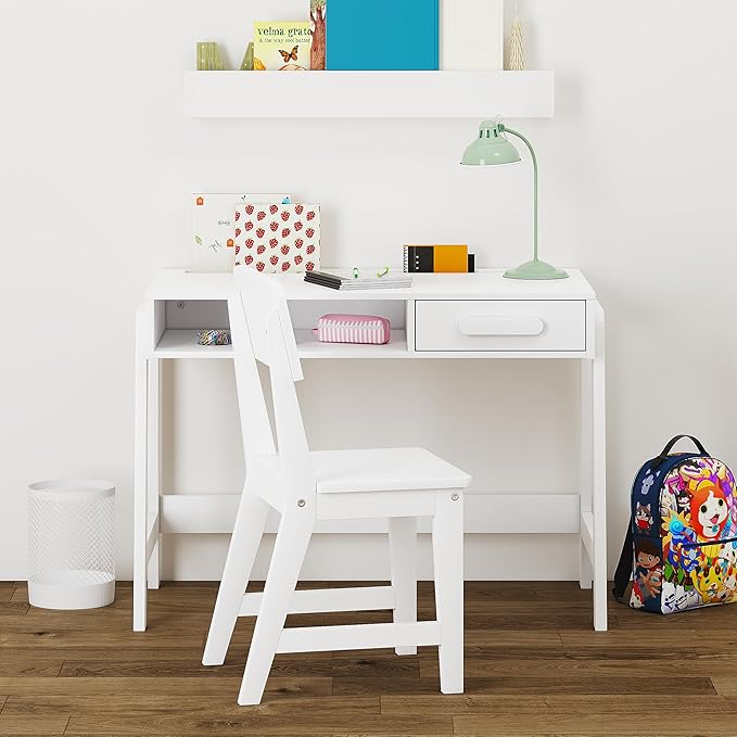 UTEX Kids Desk and Chair Set, Study Desk for Kids with Drawers, Wooden Children Table Set, Student Writing Desk Computer Workstation for Bedroom & Study Room