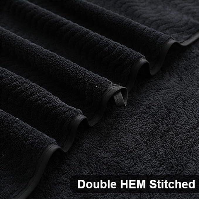 Ultra Soft 8 Piece Textured Bath Towel Set for Bathroom Shower Pool, Kitchen, Quick Dry, Lightweight Highly Absorbent - 2 Oversized Bath Towel Sheets, 2 Hand Towels, 4 Washcloths - Black