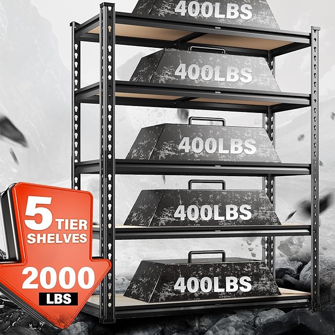 REIBII 72" H Garage Shelving Heavy Duty Shelves for Storage 2000LBS Garage Shelves Adjustable 5 Tier Metal Storage Shelving Unit for Craft Warehouse Pantry Basement 72''*35.5''*11.8'' 3 Pack