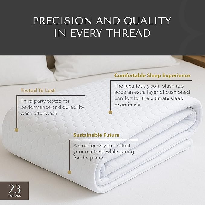 23 Threads X161 Series Padded Plush Soft Waterproof Noiseless Mattress Protector Cover, Fitted, with Ctrl+Z Technology, 16 Inch Deep, TwinXL